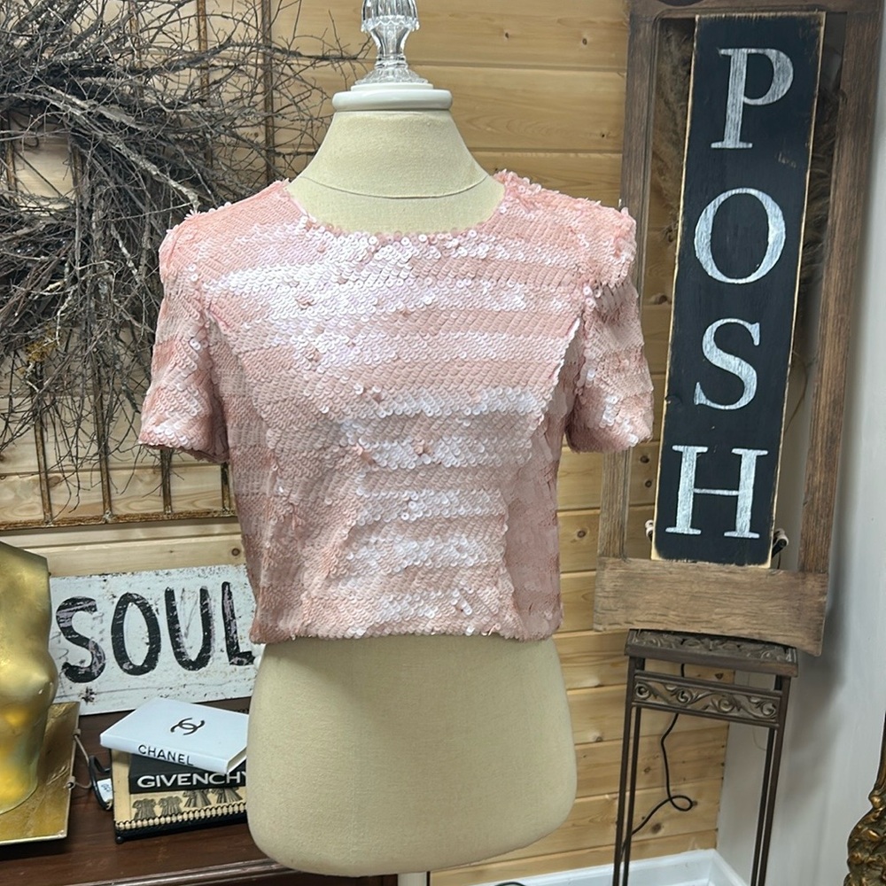 Pink sequined cropped top